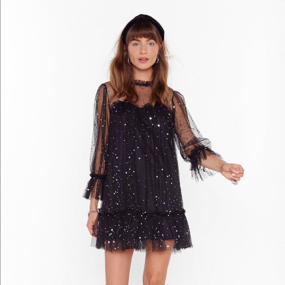 NWT Nasty Gal Sparkly Tiered Mesh Mini Dress